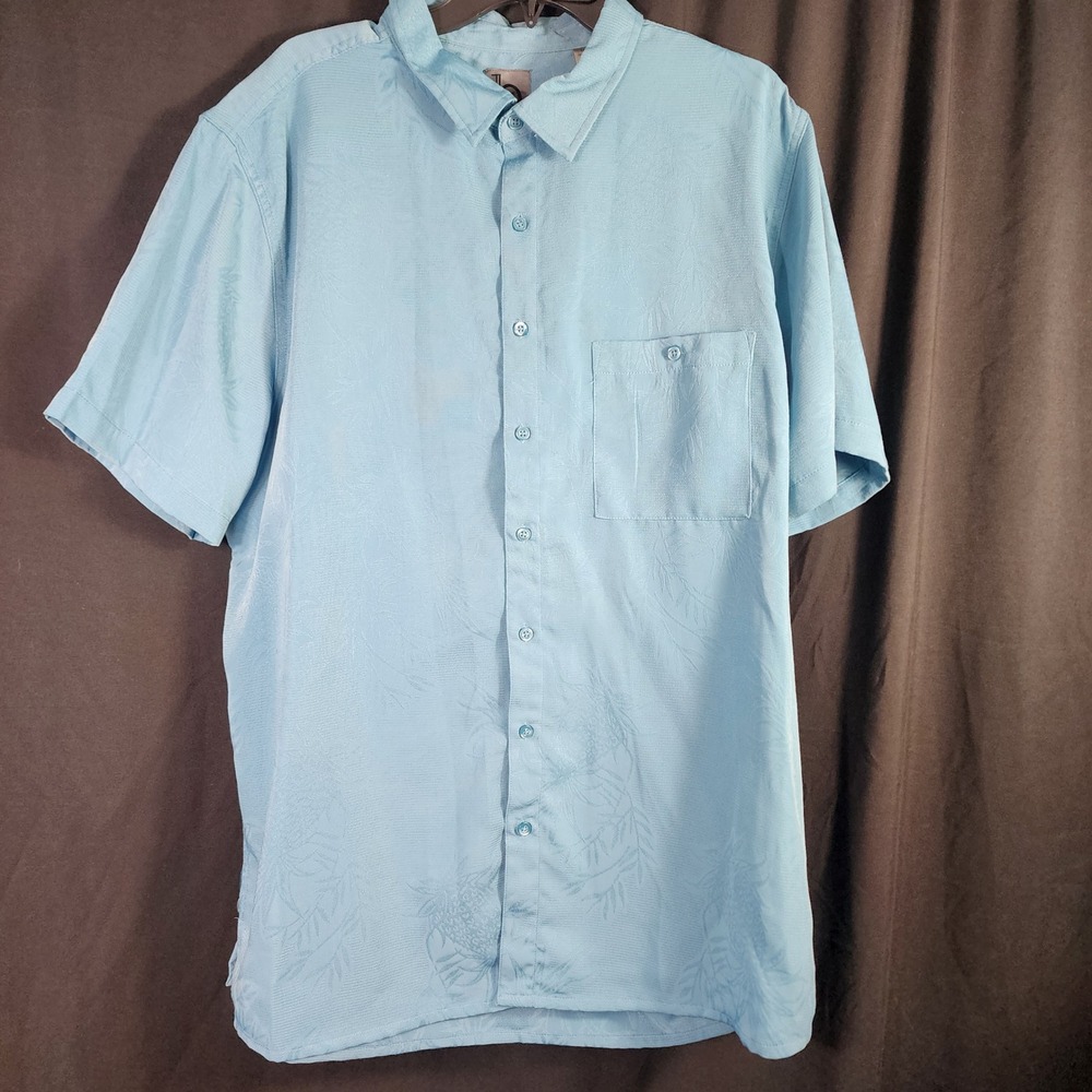 B Line Sport Men XXLT‎ Light Blue Tropical Leaf Print Short Sleeve Button  Shirt